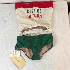 Designer Green and Red “Kiss Me I’m Italian” Bikini Set